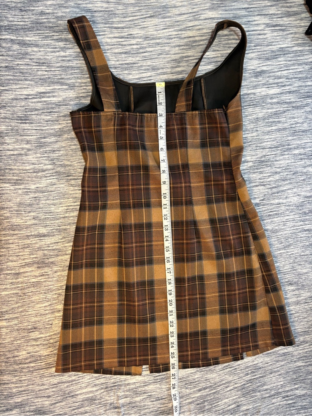 Plaid Square-Neck Sleeveless Dress in Brown - Picture 4 of 5